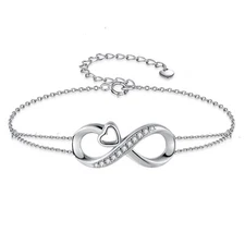 Real 925 Sterling Silver Adjustable Bracelet Infinity Heart Gifts for Her Him