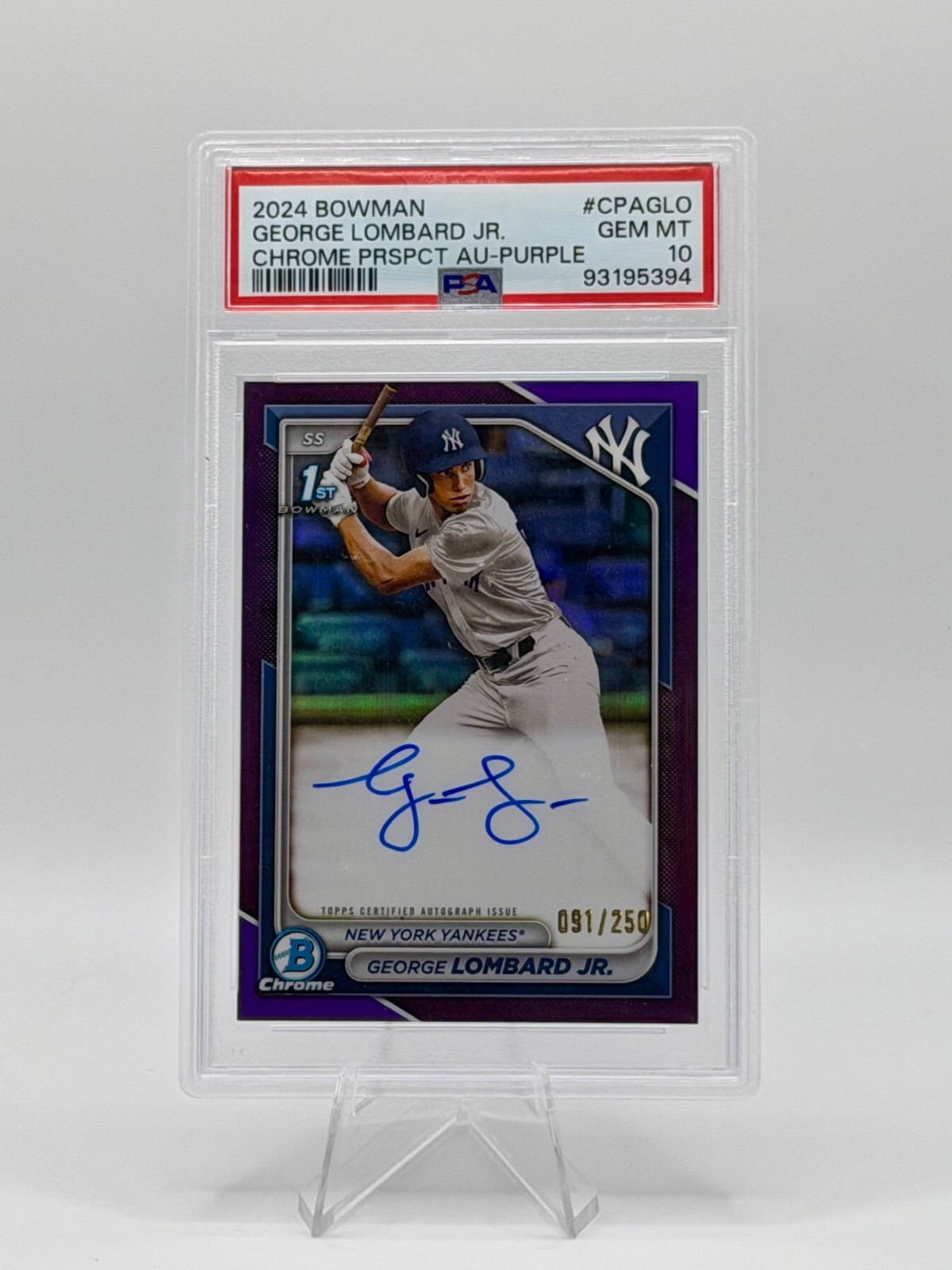 2024 Bowman George Lombard Jr. 1st Chrome Auto Purple /250 PSA 10 Yankees