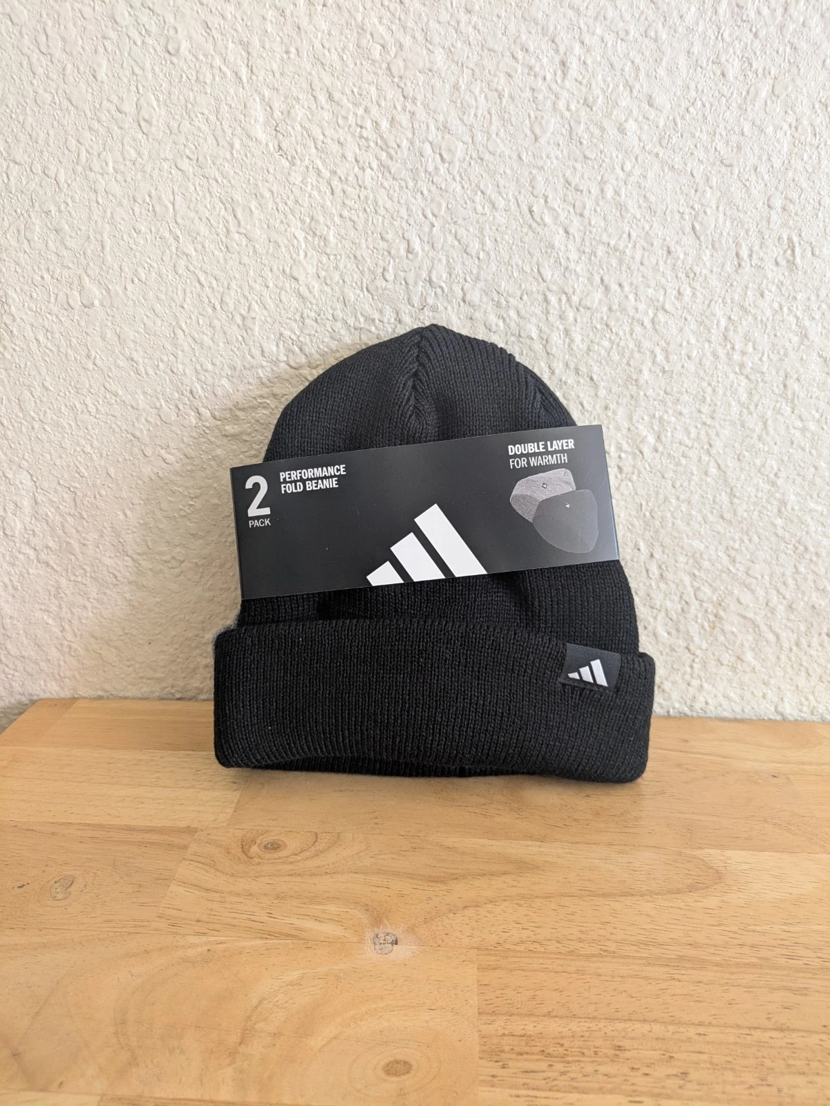 adidas Performance Fold Beanie 2 Pack Black Gray Double Layer Foldable Men