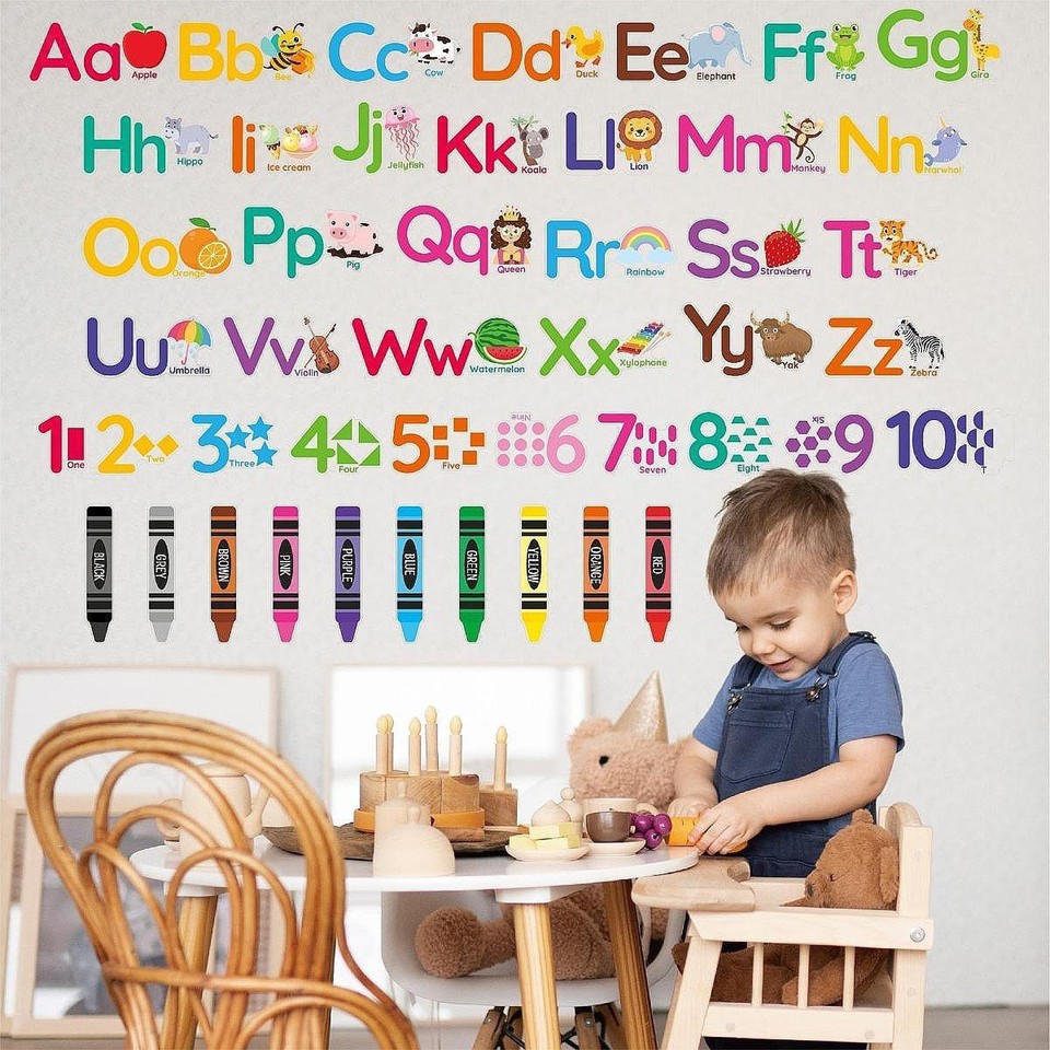 2x Educational Wall Stickers Alphabet Animals Stickers for Kids Home ...