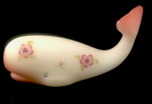 Fenton Whale Figurine in Pink Blossom/Berry Handpainted & Signed by Artist