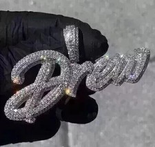 3Ct Round Cut Moissanite Custom Name Men's Charm Pendant 14K White Gold Plated