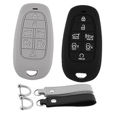 Silicone Rubber Key Fob Cover Compatible with 2022 Black Gray for Hyundai 7 