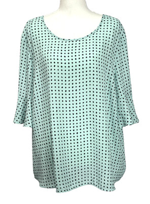 Elle Women's Plus Mint Green Black Polka Dot Short 3/4 Bell Sleeve Blouse Sz XXL