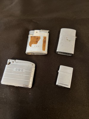 Lot Of 4 Vintage Lighters Ronson, Resco, Lockheed Silver Tone 