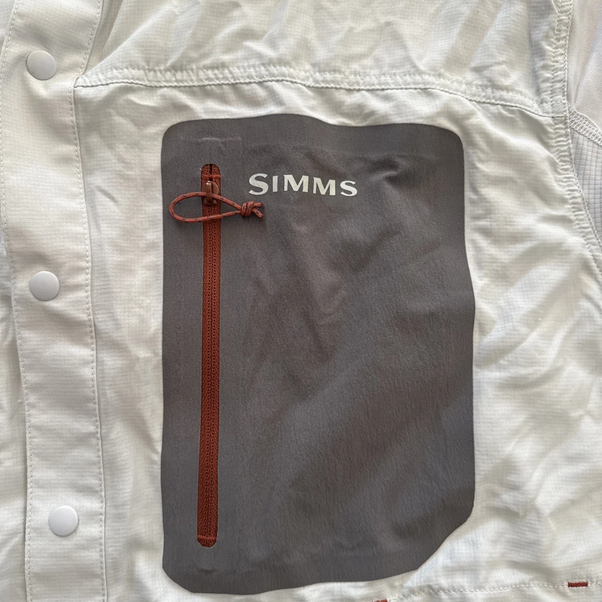 Camisa de Pesca Simms G4 TriComp Para Hombres XL Hueso Manga Larga Ventilada Bolsillo con Cremallera