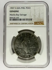 1907 S US/Philippines Peso Manila Bay War Salvage NGC Shipwreck Certification