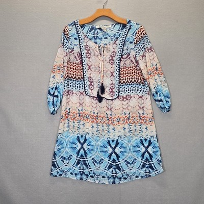 American Rag Swimsuit Cover Up Dress Tunic Patchwork Print Tassels Boho Medium 