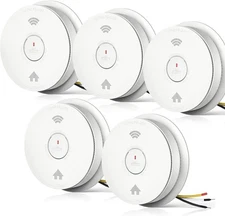 5 x SITERWELL Hardwired Interconnected Smoke & CO Detector Combo 2 AA Batteries