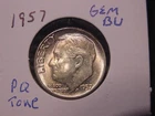 1957 ROOSEVELT DIME GEM BU NICE ORIGINAL PQ TONE BETTER DATE COIN FREE SHIPPING