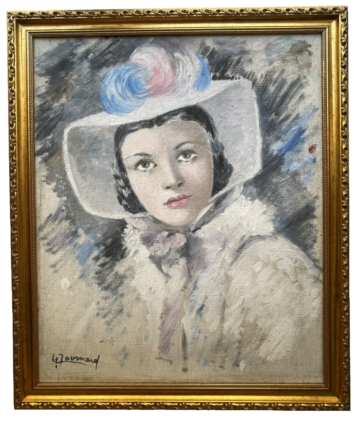 French Post-Impressionist Oil Canvas Signed - Portrait of an Elegant Young Woman