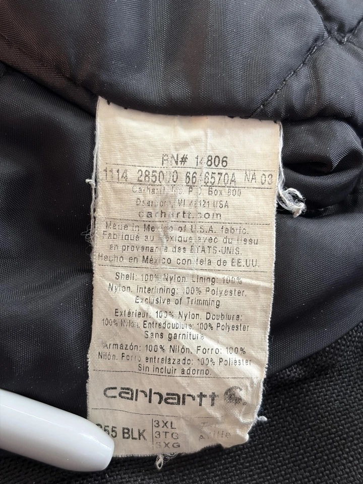 Carhartt Jacket Mens 3XL Tall Black Extremes Nylon Quilted Insulated Work Coat - Image 3 of 4