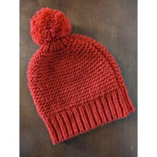 Gap Kids Red Chunky Knit Pom Pom Beanie Hat One Size Winter Ribbed Cuff