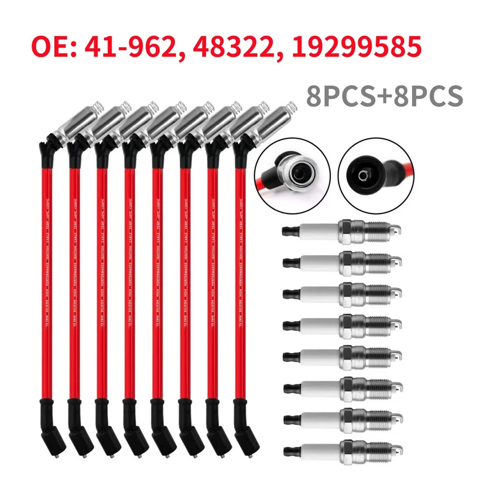 8PCS Spark Plugs With Wires Set for GMC Yukon XL 1500 6.0L V8 2007-2008 - Image 2 of 4