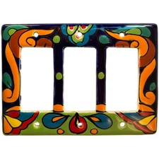 TalaMex Mexican Ceramic Wall Plate Rainbow Triple Decora Switch Plate