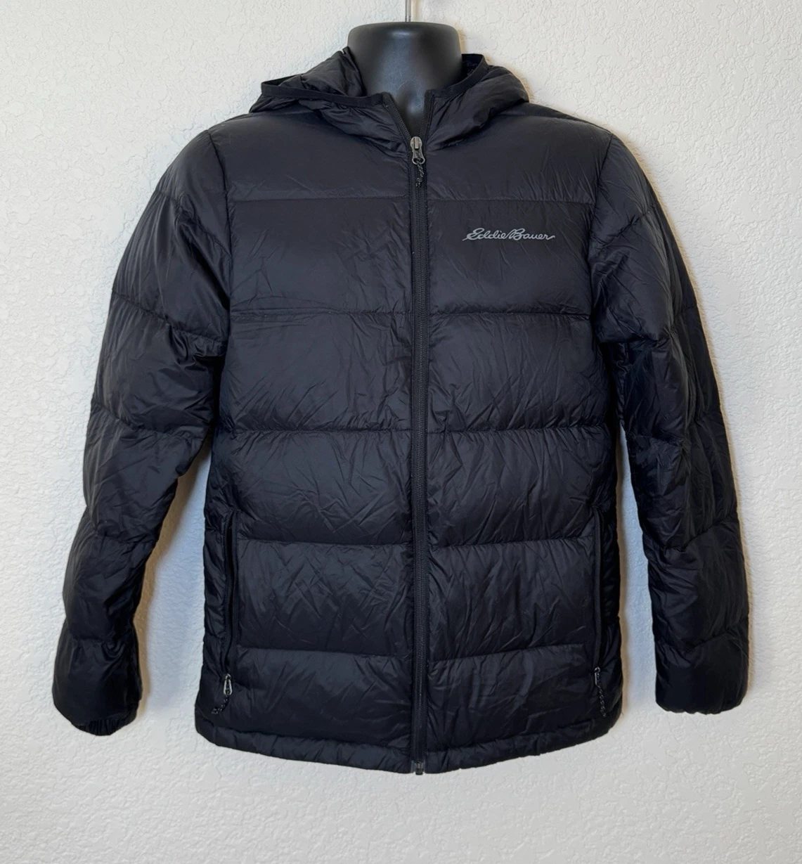 Eddie Bauer Wide Channel Down Hooded Puffer Jacket EB650 Coat Mens Small Outdoor