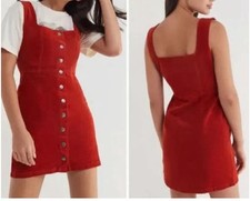 Urban Outfitters UO Corduroy Mini Dress US 6 Square Neck Snap Button Front Rust