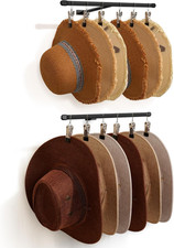 Wall-Mounted Hat Rack Organizer for 12 Wide-Brim Hats and Caps - Black