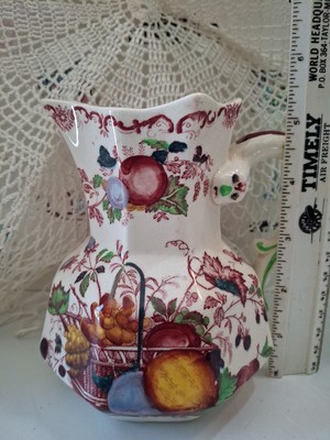 Antique Mason's Ironstone China unique Fruit Basket England pitcher 6'' 