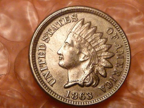 1863 Indian Head Cent Penny In AU. About Uncirculated #1