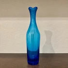 Vintage 1960s MCM Blenko Handcraft Joel Myers #64B Blue 10" Swung Art Glass Vase