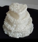 Lg. 3 Tier Candle Heart Cake Topper White Frosted Silver Floral Glitter 