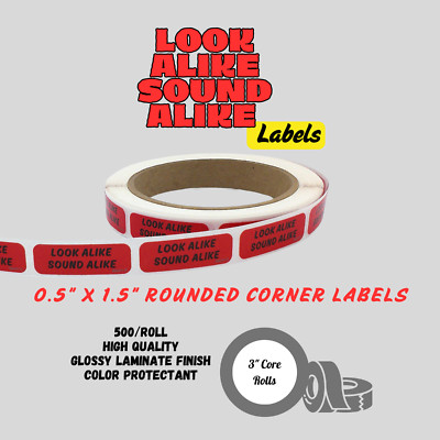 Look Alike Sound Alike, Red Labels 0.5'' x 1.5'' (1 roll of 500) SKU# XX-HG79-U3WD