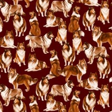 Timeless Treasures Cats Dogs C1031 Maroon Realistic Border Collies Cotton