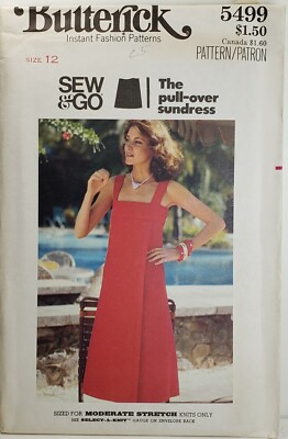 Butterick 5499 Sew & Go ''The Pullover Sundress'' Size 12 UNCUT VTG 1978 OOP
