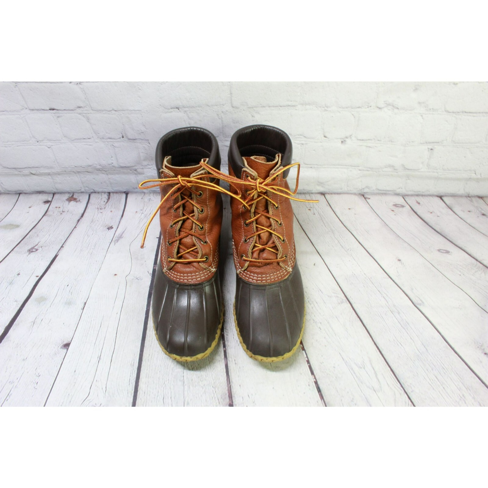 LL Bean Men's Brown Leather Lace Up Padded Collar Ankle Duck Boots Size