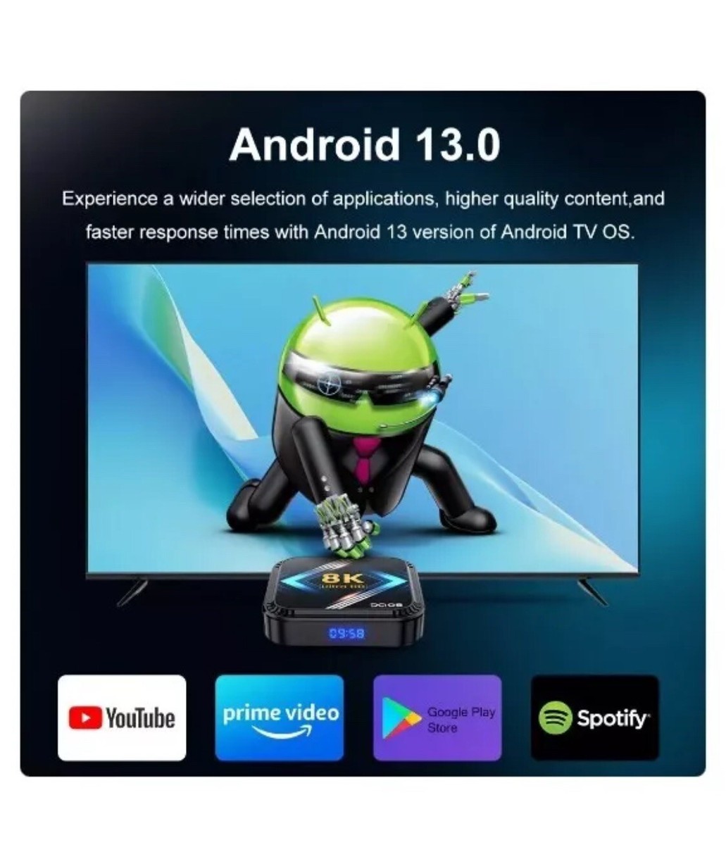 8K Ultra HD Smart TV Box Android 13 | Dual WiFi | HDR10+ | Black