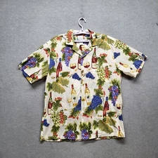VINTAGE Paradise Found Men Button Up Shirt L Wine Glass Grapes Made in Hawaii