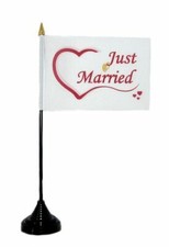 Fahne / Tischflagge Just Married Hochzeit 10 x 15 cm Tischfahne Flagge