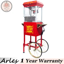 Movie Theater Popcorn Machine Maker Popper w/ Cart & 8oz Stainless-Steel Kettle