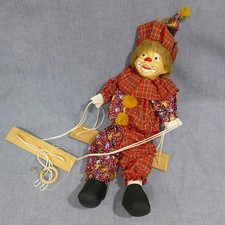Vintage Circus Clown Doll Porcelain Head String Marionette Puppet on Swing