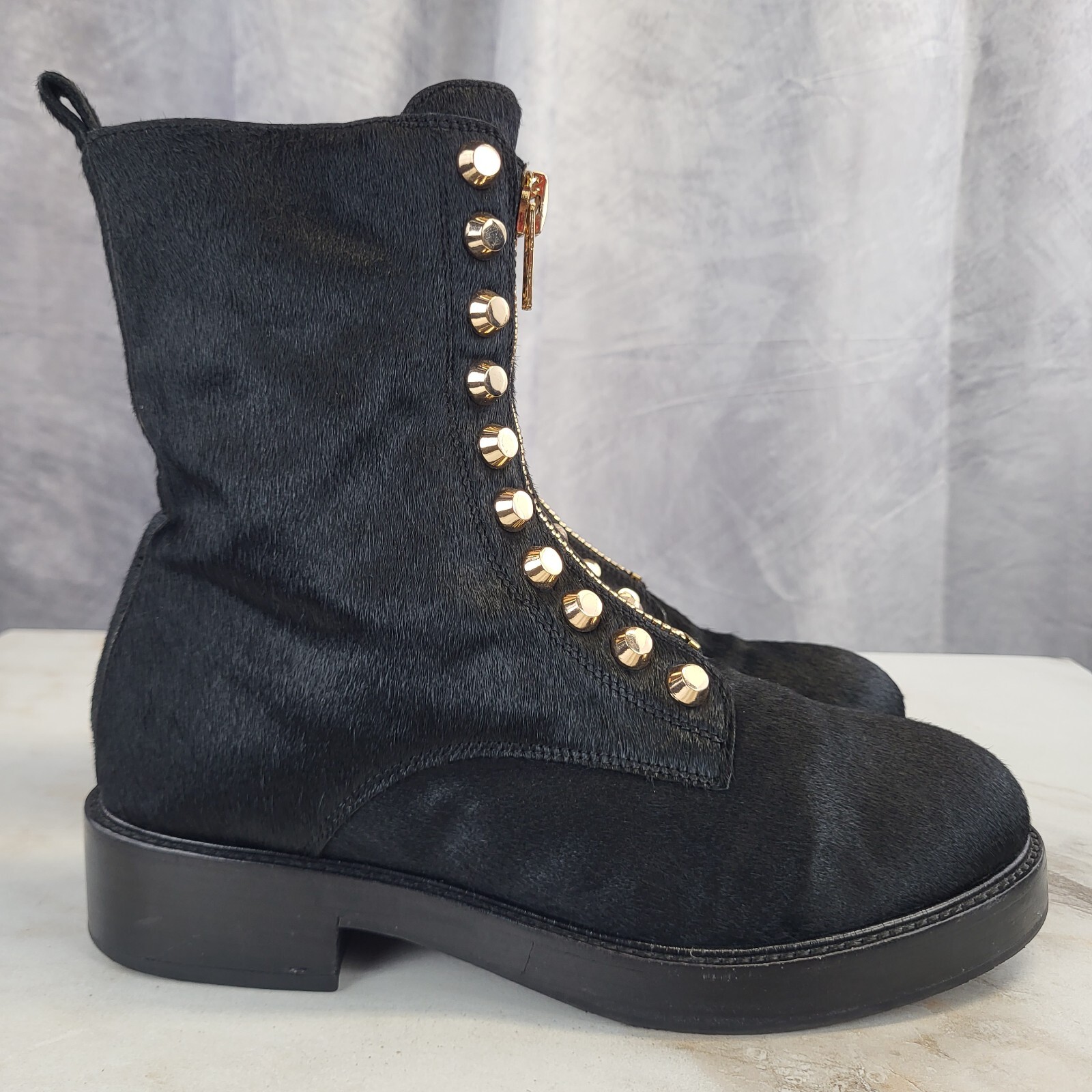 Jeffrey Campbell Tonette Genuine Calf Hair Studded Front Zip Boots Women's 8.5