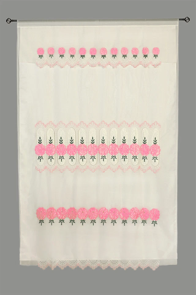 Cortina de tratamiento de ventana panel capa transparente satinado bordado floral rosa 60x90" Foto 2 de 4