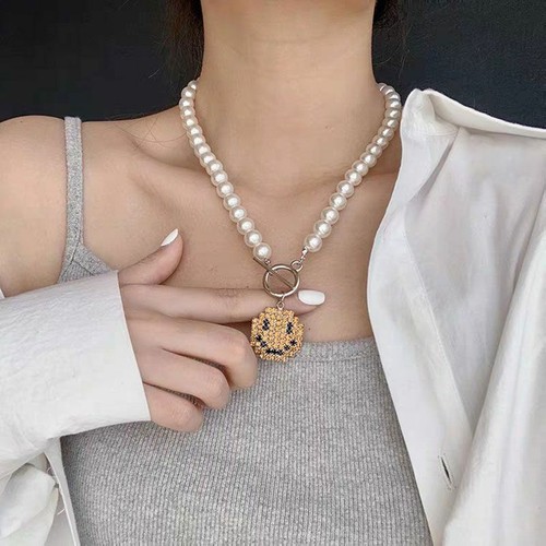 Crystal Smiley Face Pendant Necklace 