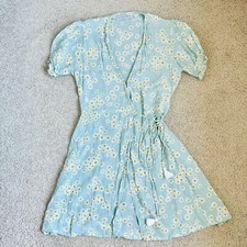 Faithfull The Brand Mira Light Blue Daisy Zhoe Wrap Mini Dress 