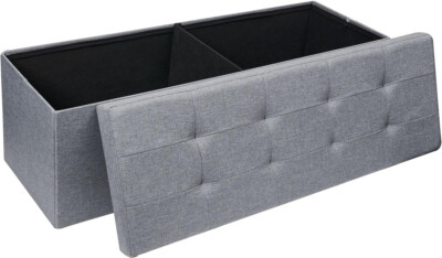 Storage Ottoman Bench Folding Chest Footrest Stool MDF Frame Lid Light Grey 43''
