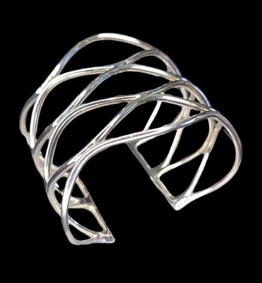 Rhodium 925 Sterlingsilber 54,25 mm Freiform Welle Manschette Armband 7,5''