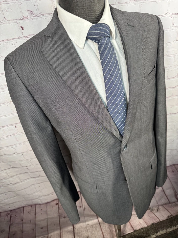 DKNY Hombres Gris Lana 2 Botones REG FIT Frente Plano 2 piezas Traje 40R Chaqueta 36x30 Pantalón Foto 4 de 4