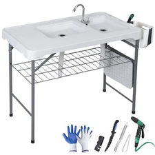 Fish Cleaning Table with Sink 42.6" Width Portable Folding Camping Table Patio