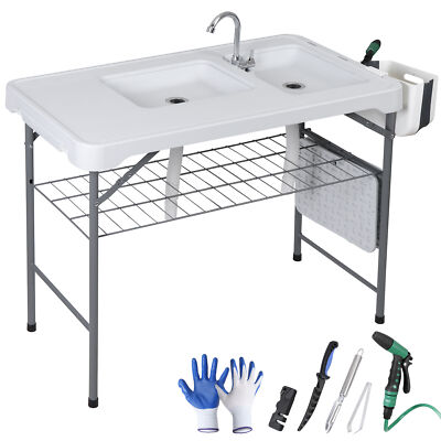 Folding Fish Cutting Table Fillet Cleaning Portable Outdoor Camping with/Sink