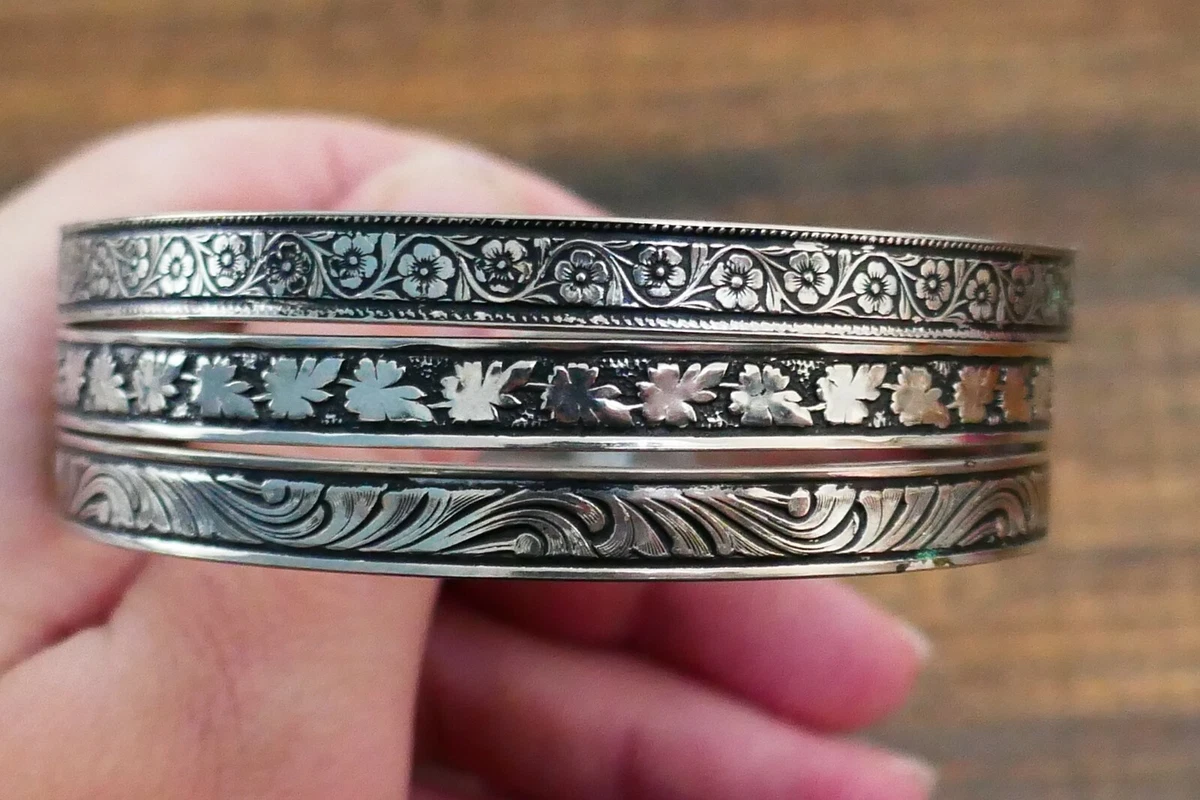 Vintage Collection of 3 Designer Star Sterling Silver Bangles eBay