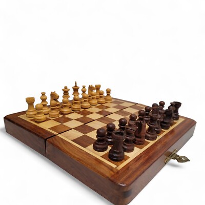 Magnetic Travel Pocket Teak Wood 7'' Chess Set best children gift