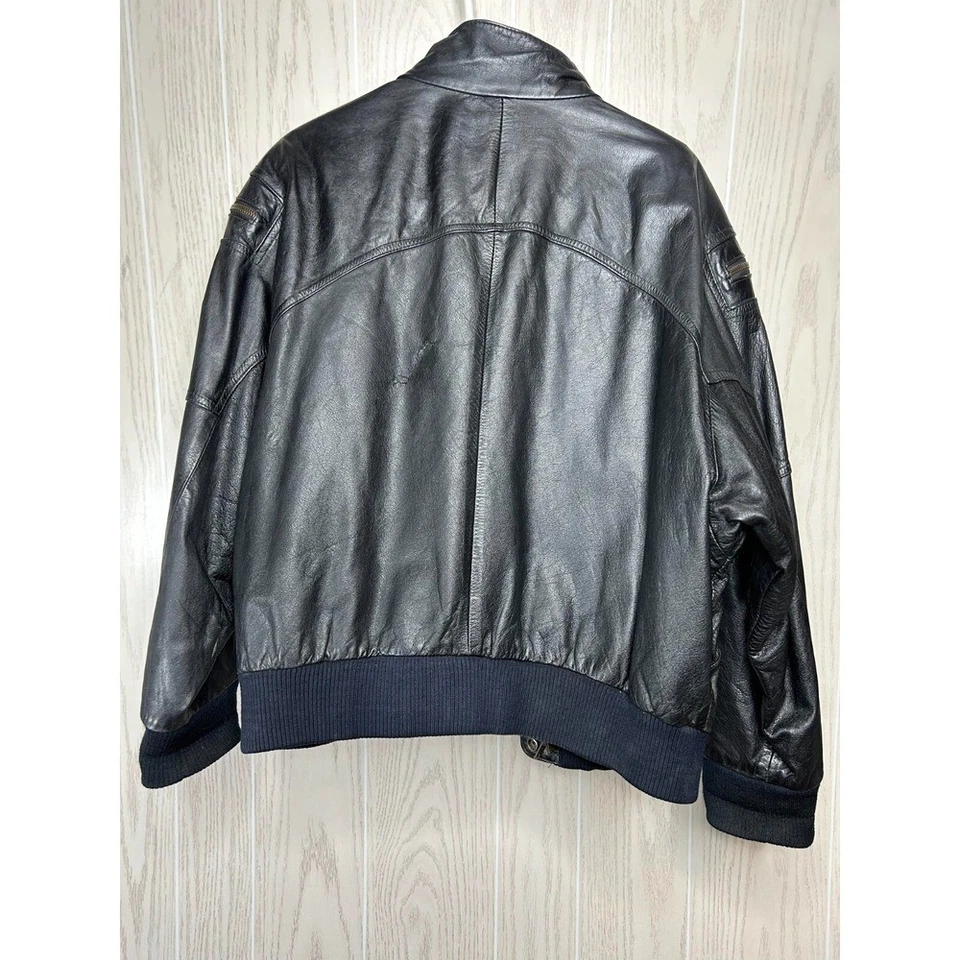 Wilsons Leather Jacket Men's XL Black Lined Motorcycle Bike Long Sleeve Full Zip - Image 2 of 4