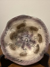 Vintage KANI OF HAWAII Hand Painted Decorative Bowl Birds Floral 6.5”