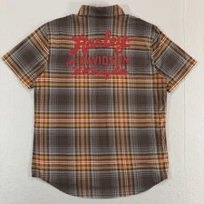 Harley Davidson Plaid Button Up Shirt Sz L Chain Stitch Mechanic Collared