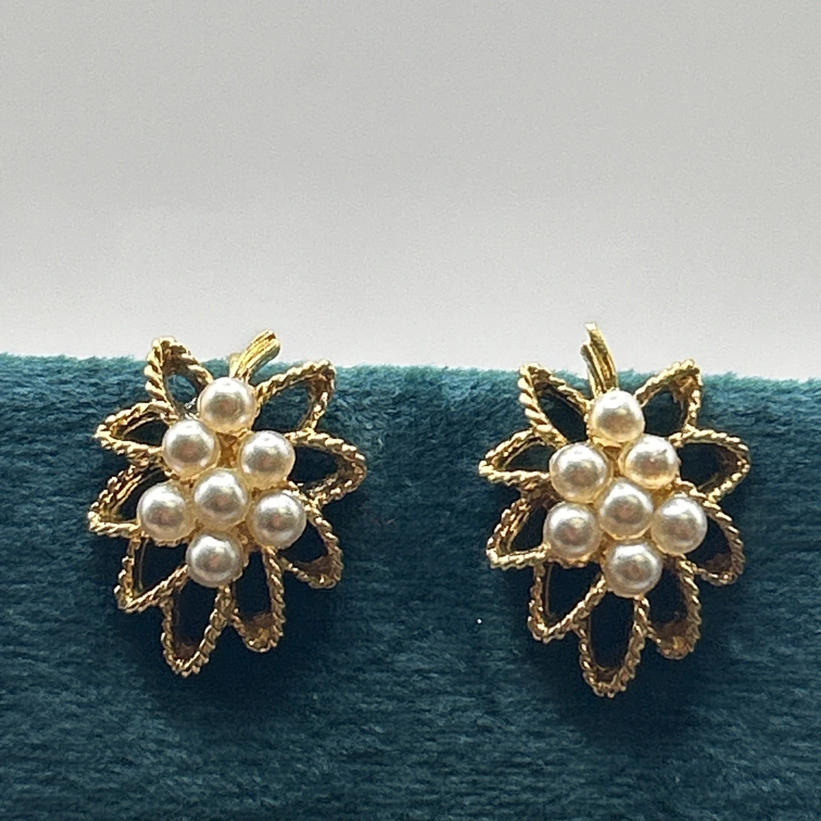 Boucle D’oreille vintage fantaisie Grappe De Raisins Doré   Perles Clips